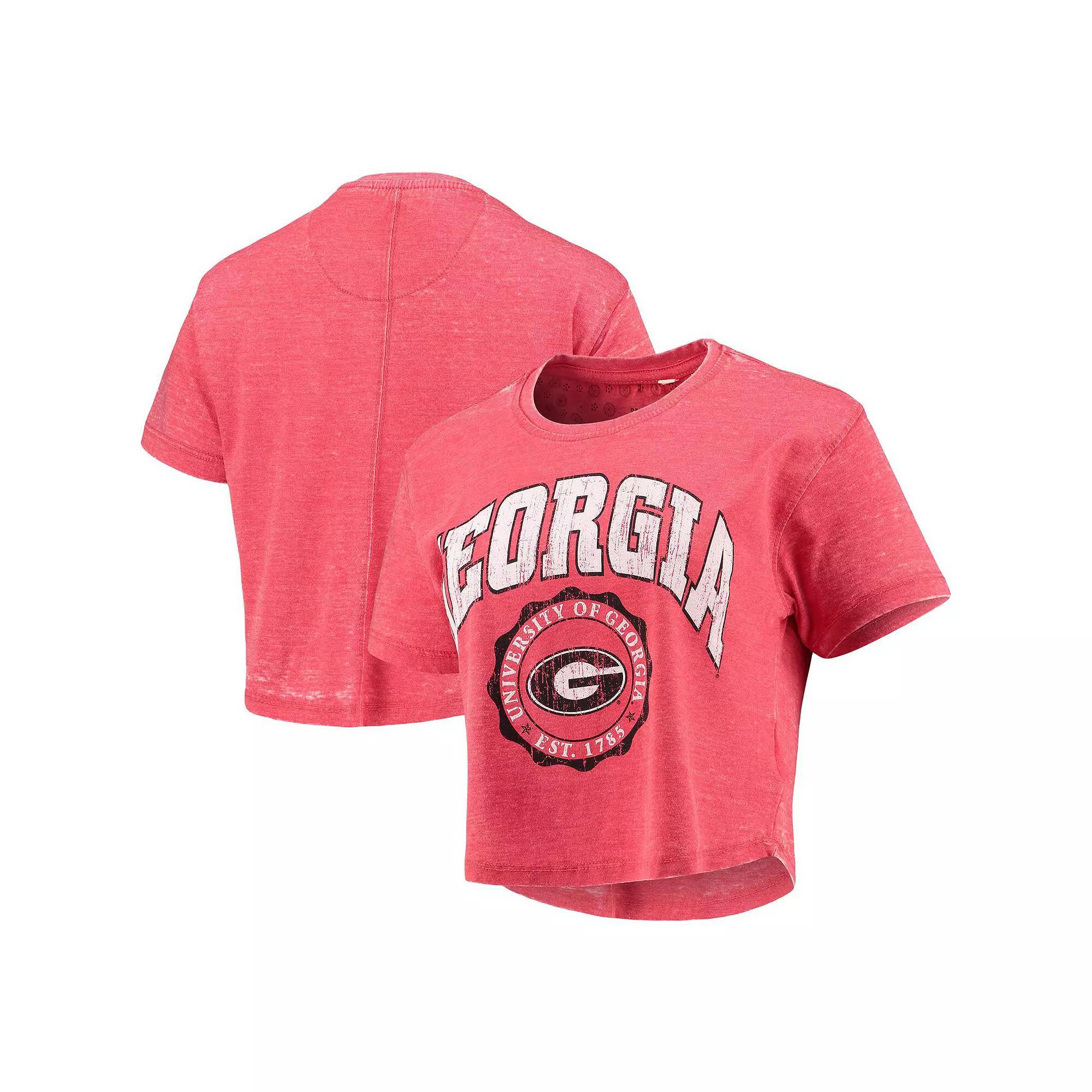Women's Pressbox Red Georgia Bulldogs Edith Vintage Burnout Crop T-Shirt, Size: Large Product Image