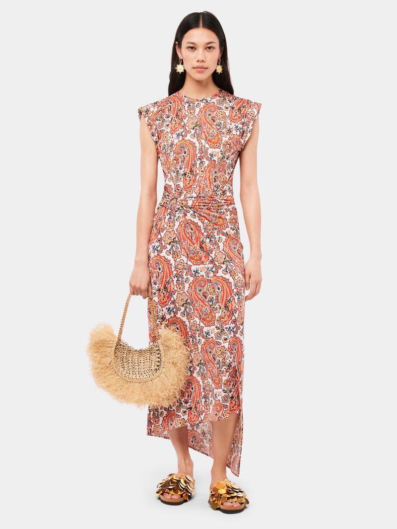 Paisley printed draped dress with signature piercing Product Image