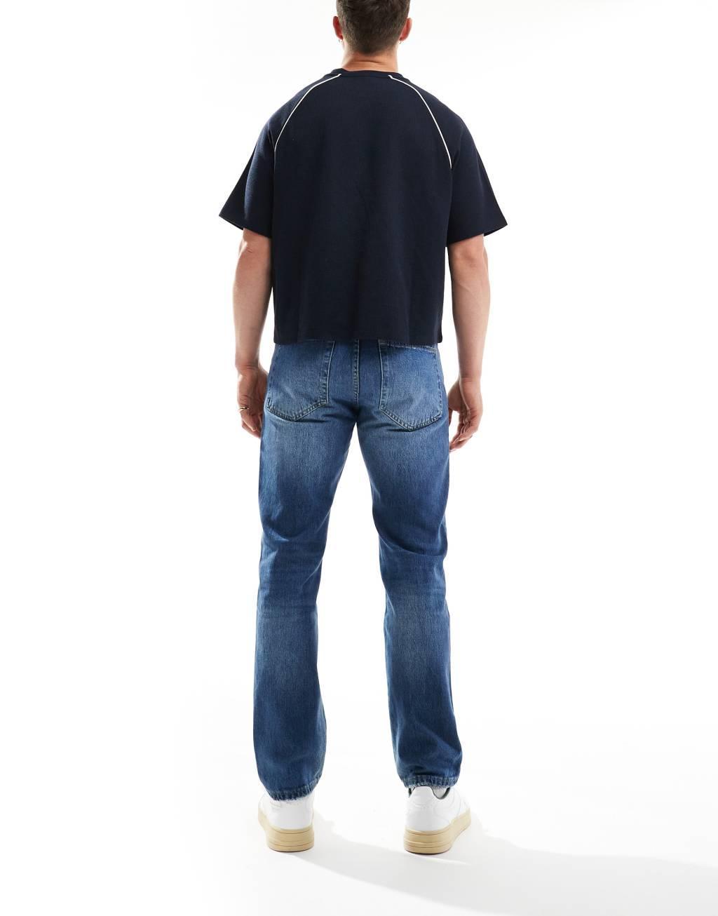 Pull&Bear straight vintage jeans in mid blue Product Image