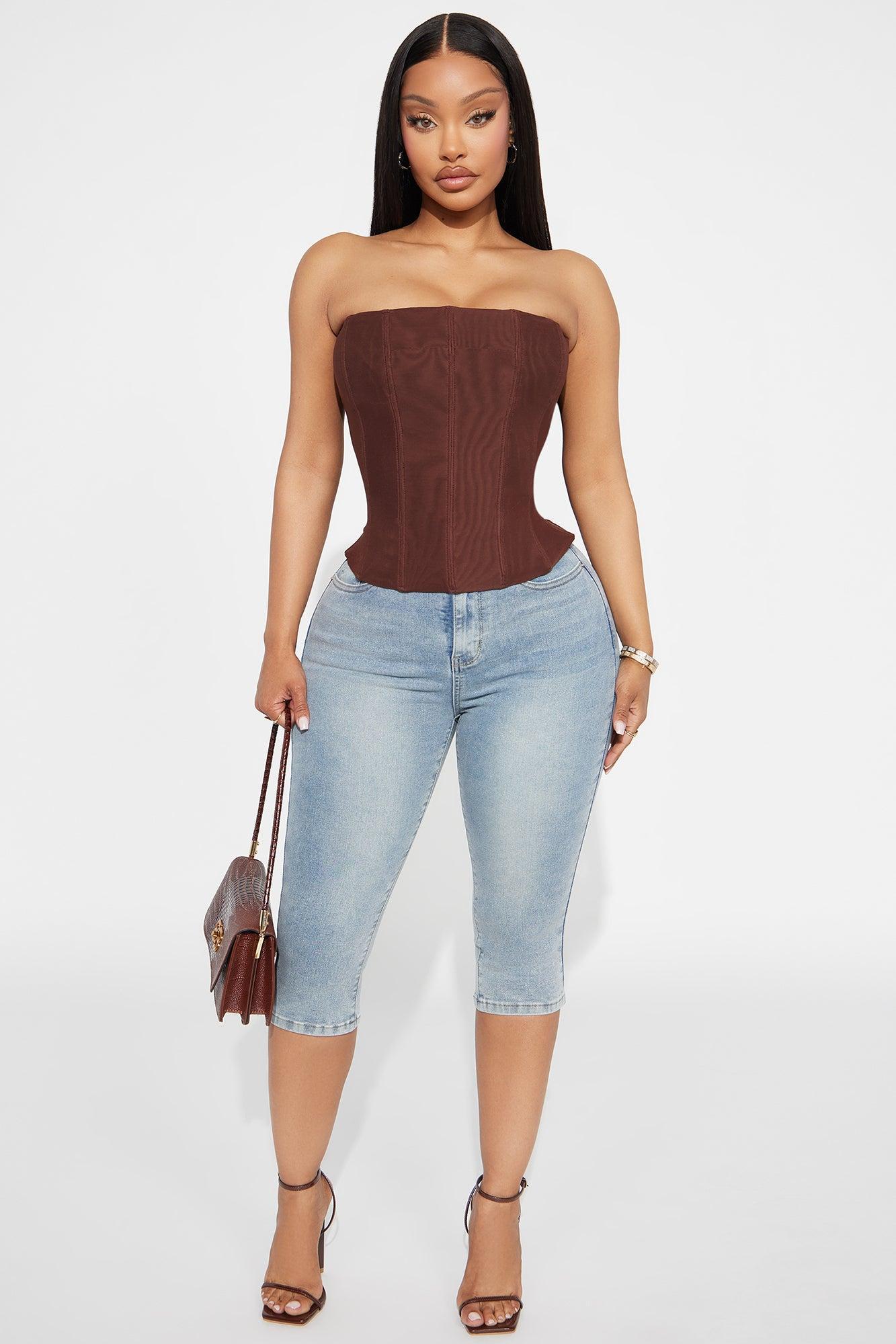 Power Mesh Corset Top - Brown Product Image