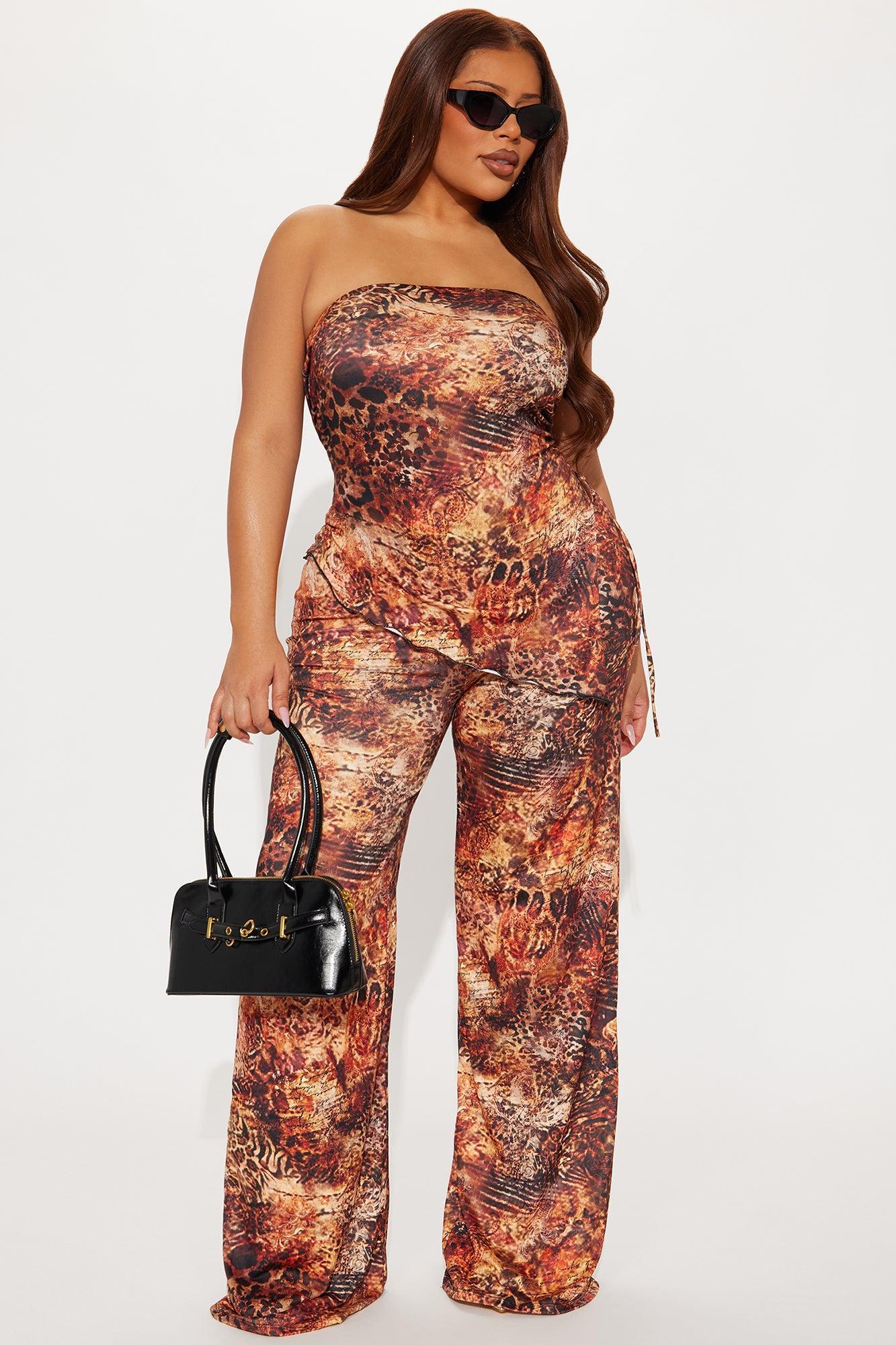 Yailin Strapless Wide Leg Jumpsuit - Brown Combo Product Image