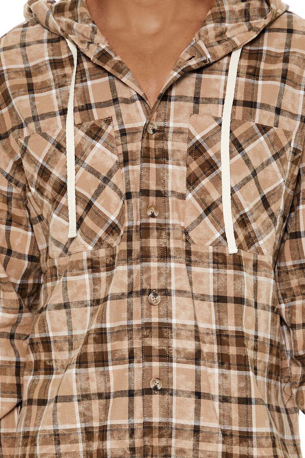 Hooded Plaid Curved-Hem Shacket | Forever 21 Product Image