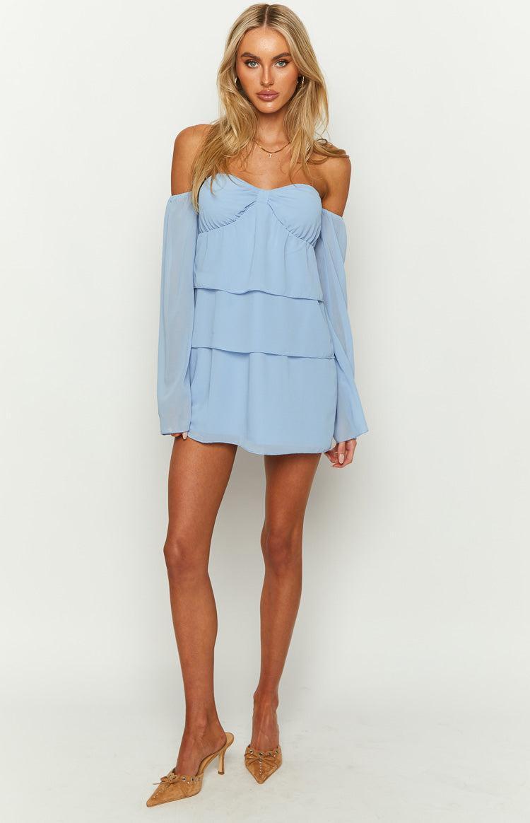 Cindee Blue Off Shoulder Mini Dress Product Image