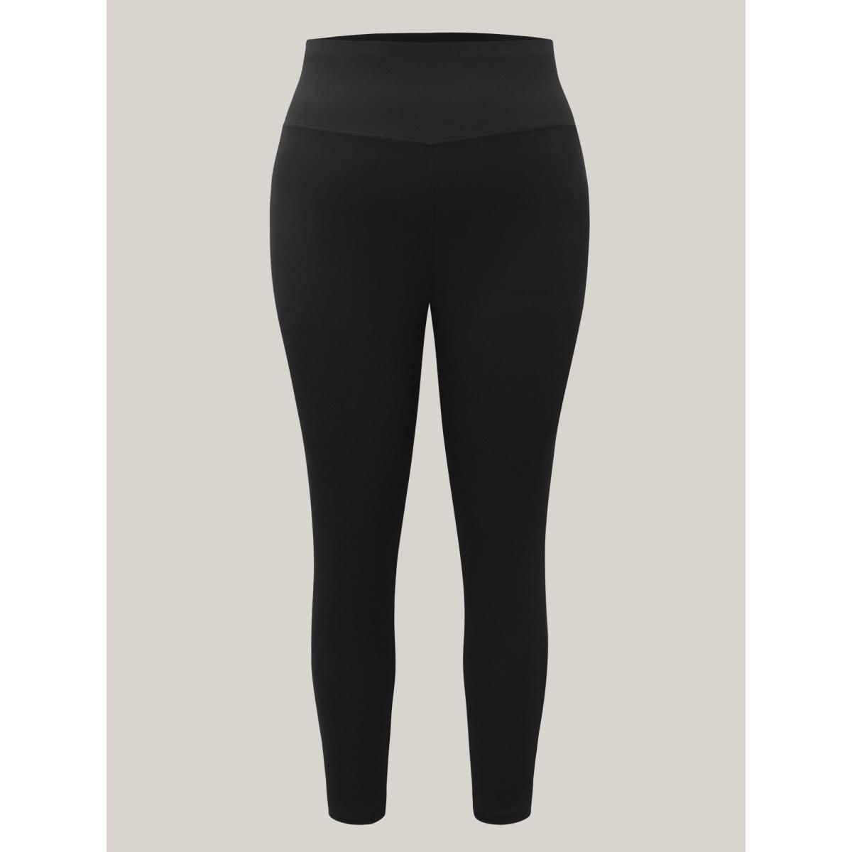 Plus Size Solid Butt Lifting Wideband Waist Leggings Women Black Casual High stretch Skinny High Rise Dailywear Leggings BloomChic 30/6X Product Image