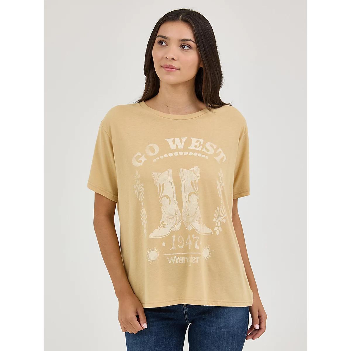 Women's Wrangler Western Graphic Girlfriend Tee in Tan Boots Product Image