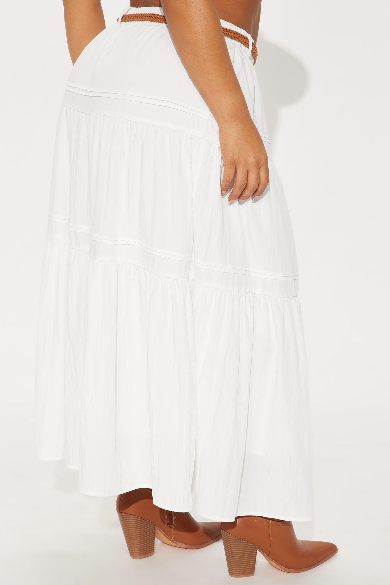 Jasinda Belted Tiered Gauze Midi Skirt - White Product Image
