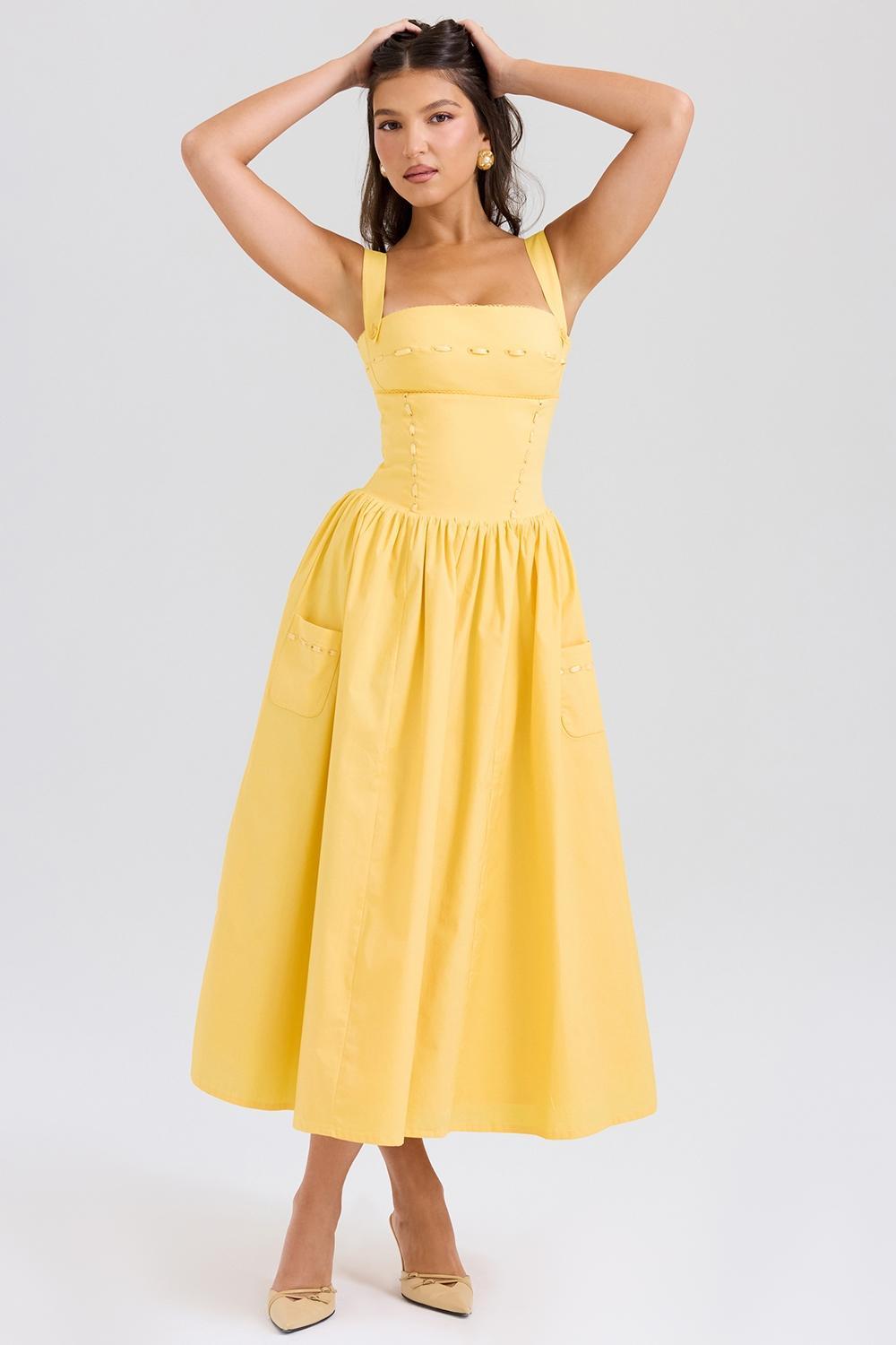 Vivien Apricot Cotton Midi Sundress Product Image