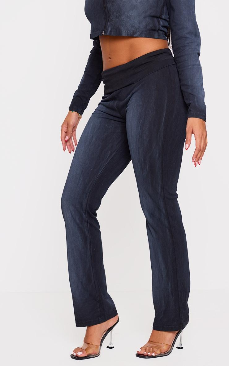 Shape Washed Black Low Rise Fold Over Flared Pants Product Image