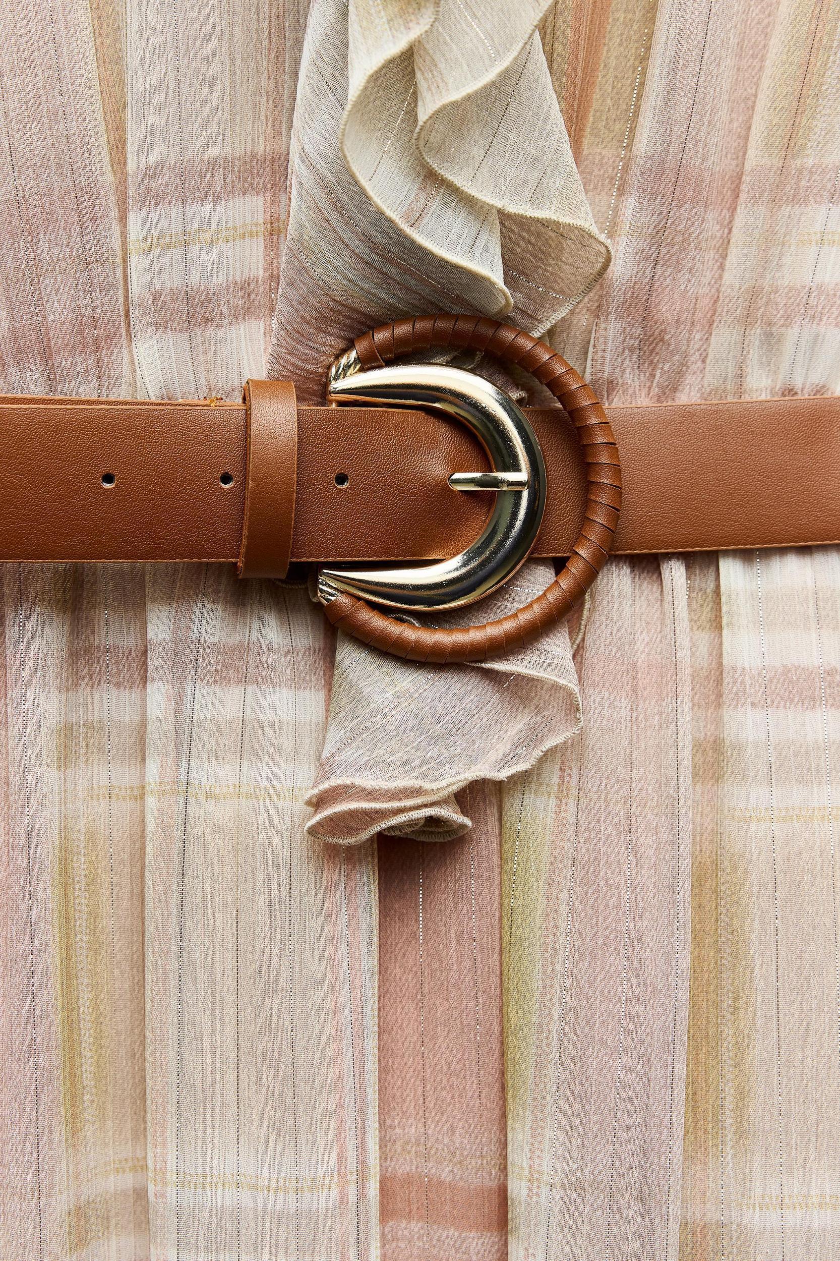 RUFFLED BELT MIDI DRESS Product Image