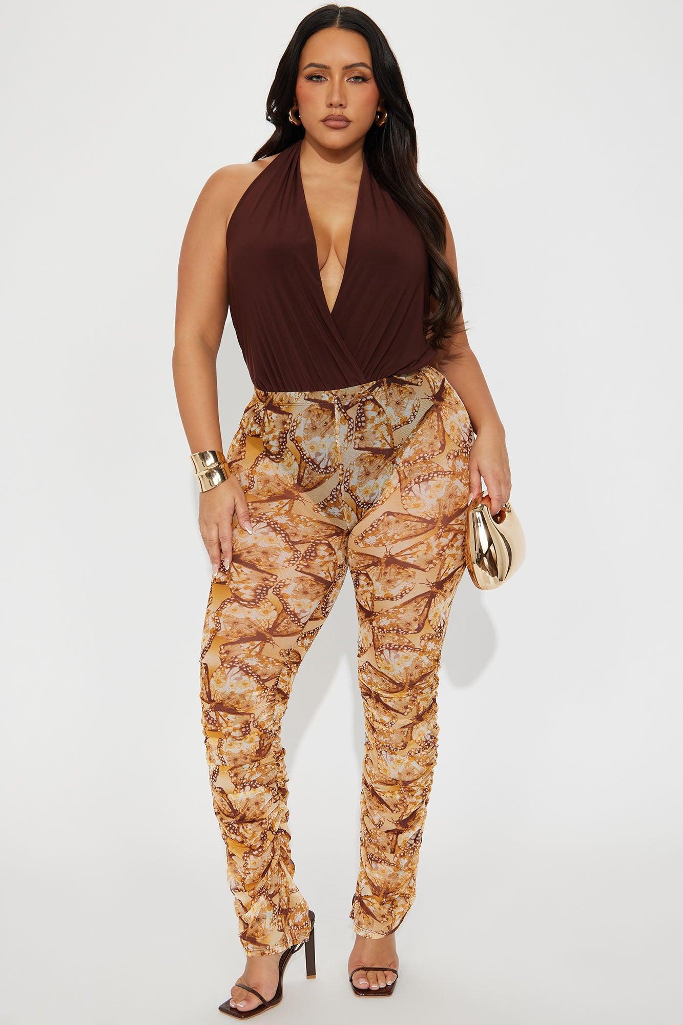Esther Surplice Halter Bodysuit - Brown Product Image