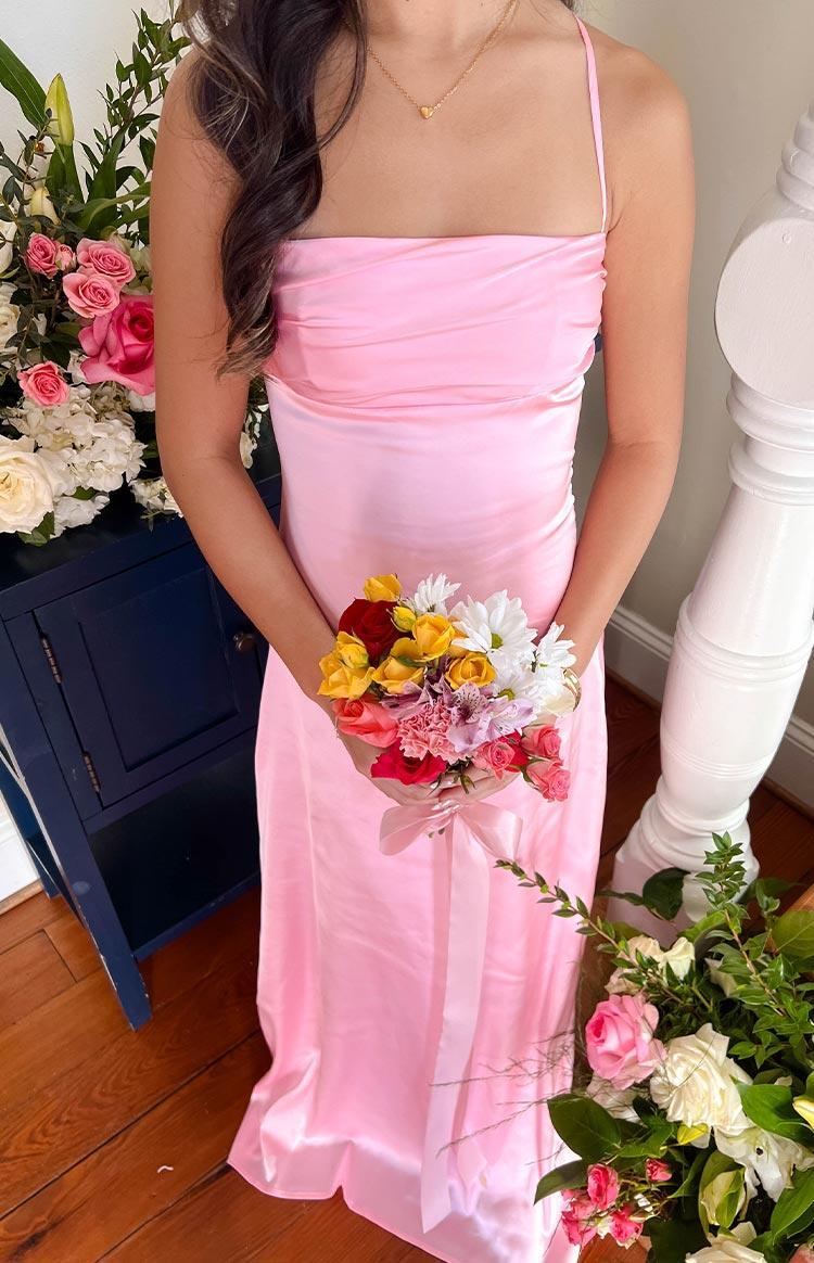 Blaise Pink Satin Maxi Dress Product Image