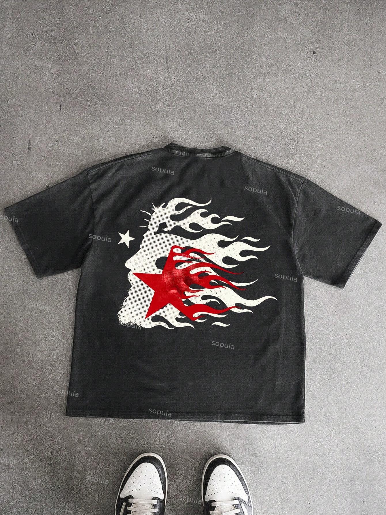 Jesus Flame Silhouette Network Vintage Graphic Cotton T-Shirt Product Image
