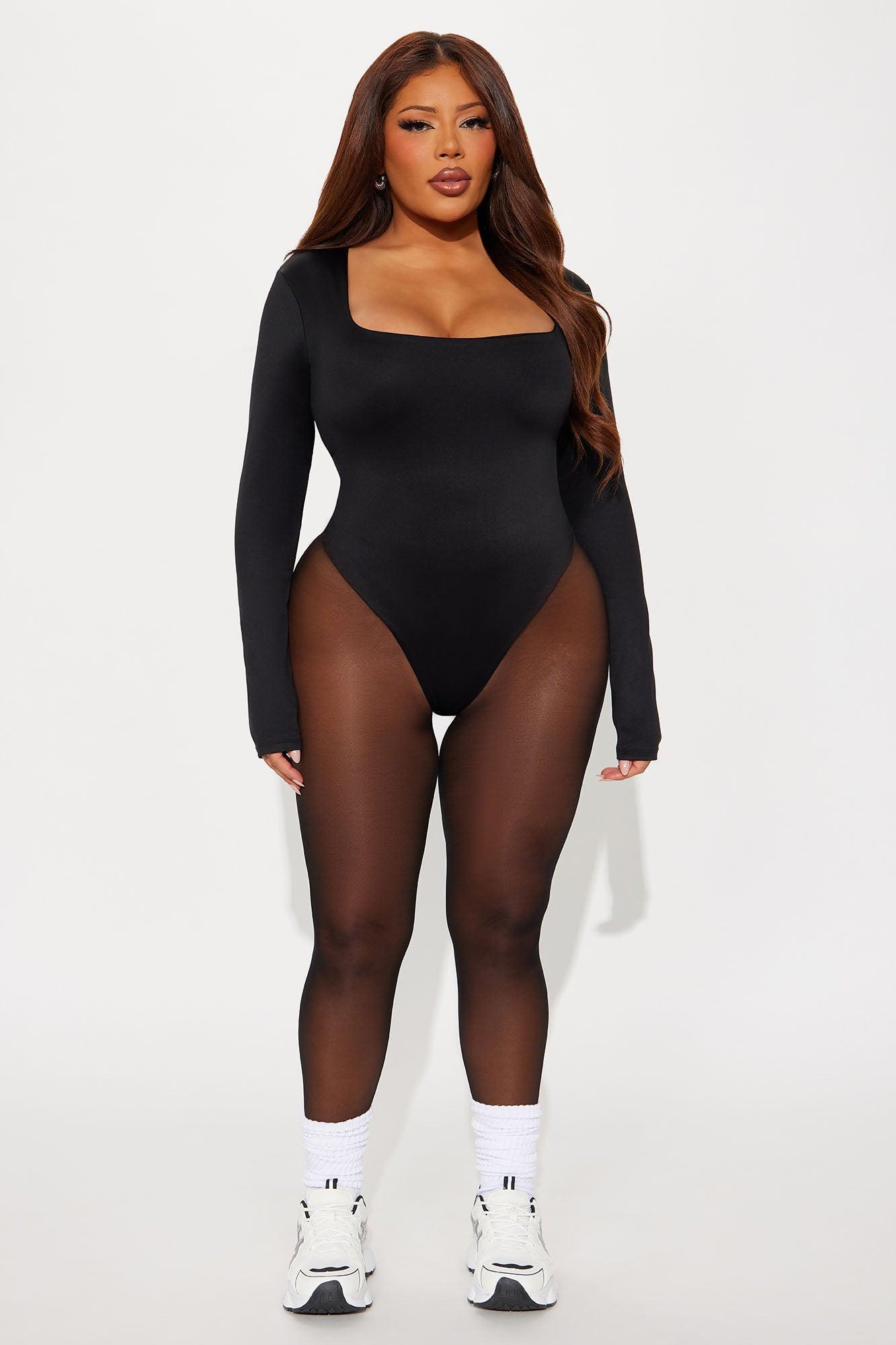 Contour Double Lined Long Sleeve Square Neck Bodysuit - Black Product Image