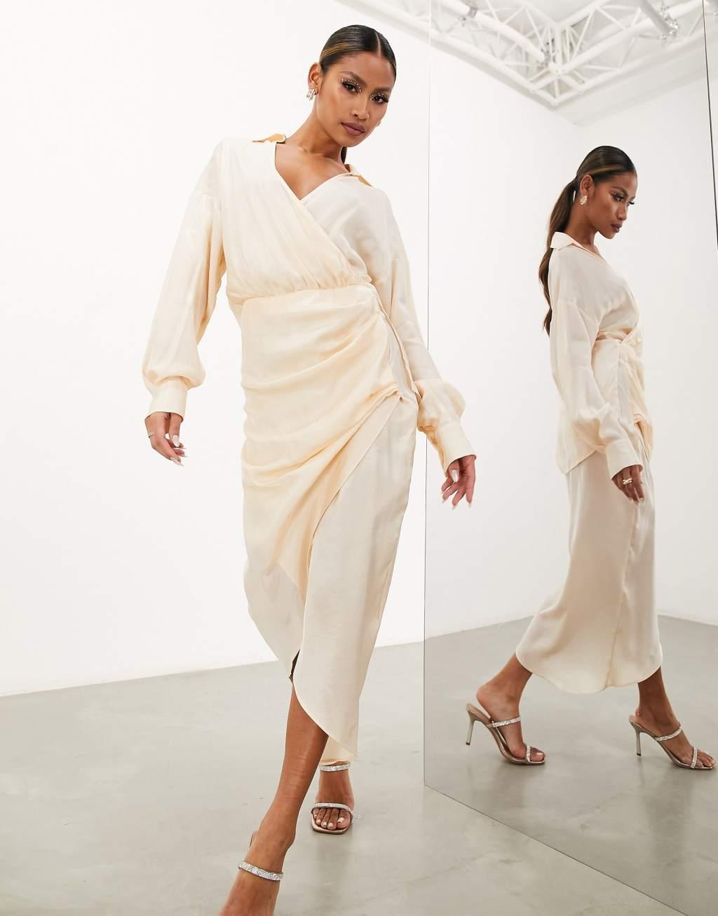 ASOS EDITION drape detail midi shirt dress Product Image