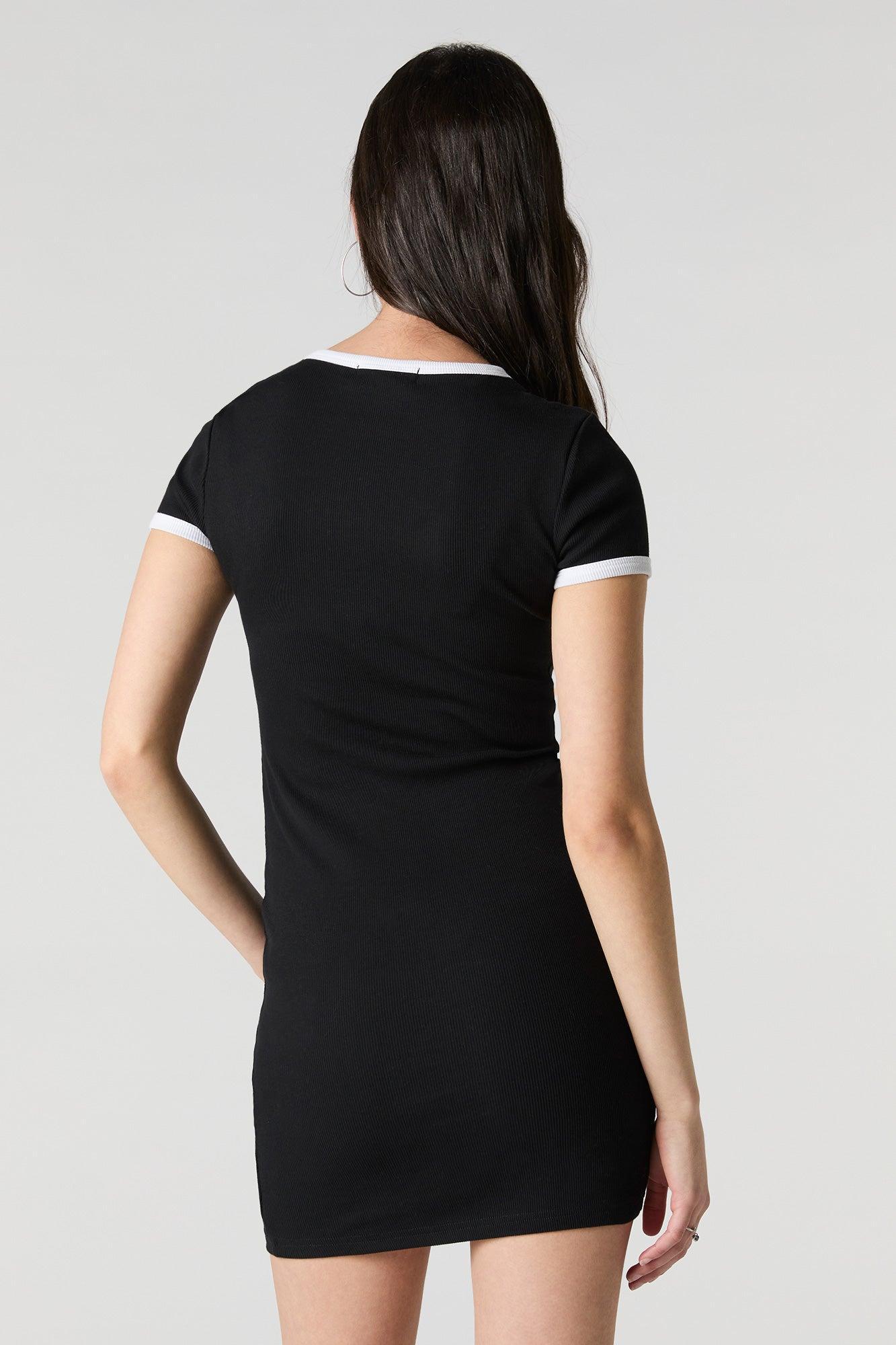 Embroidered Ribbed Mini T-Shirt Dress Female Product Image