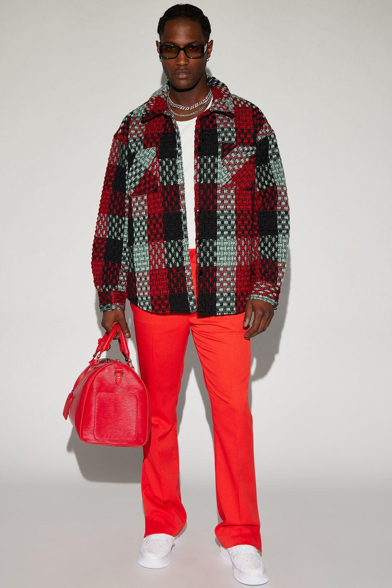 Beverly Tweed Shacket - Red/combo Product Image