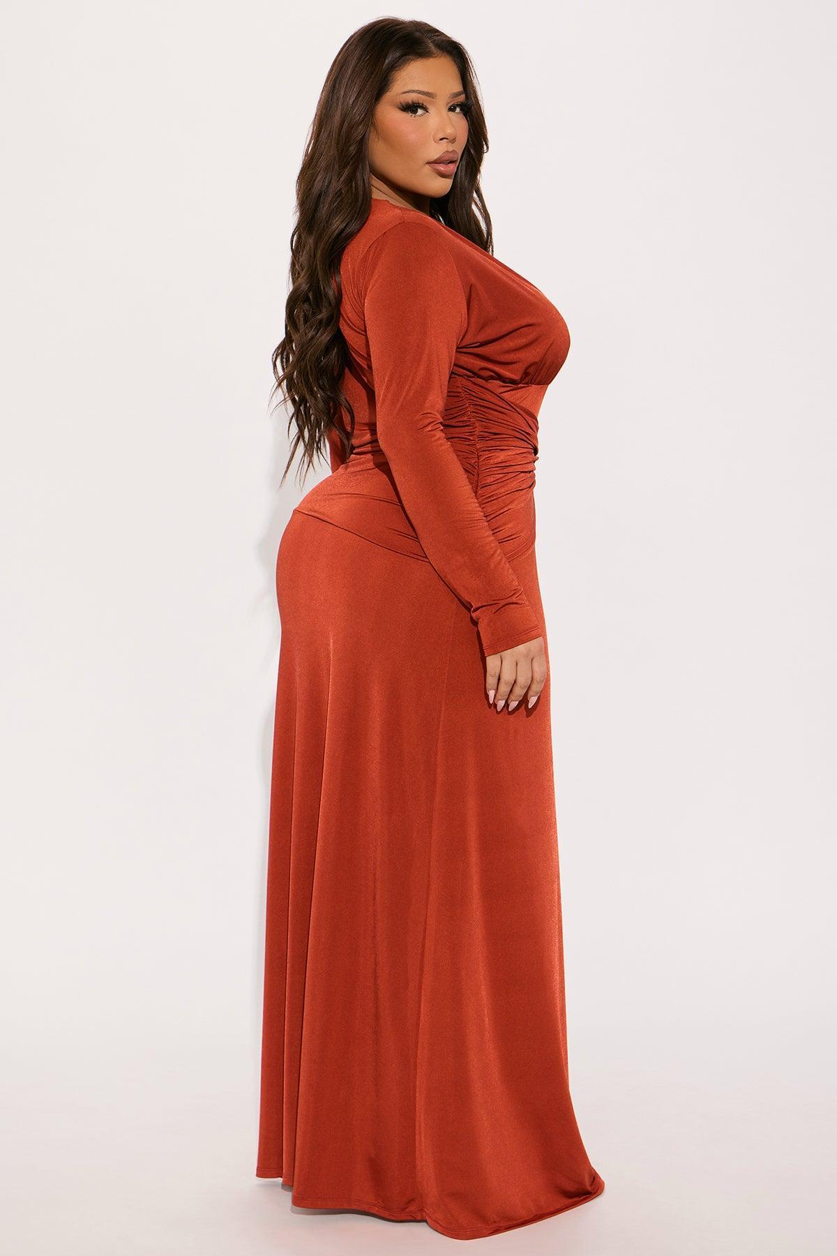 Reina High Slit Maxi Dress - Cognac Product Image