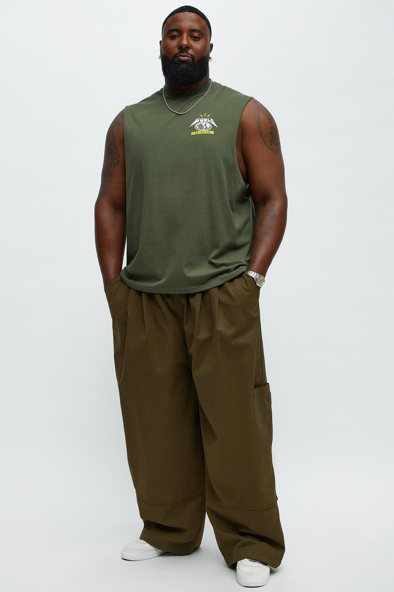 World Is Mine Muscle Tee - Military Green Product Image