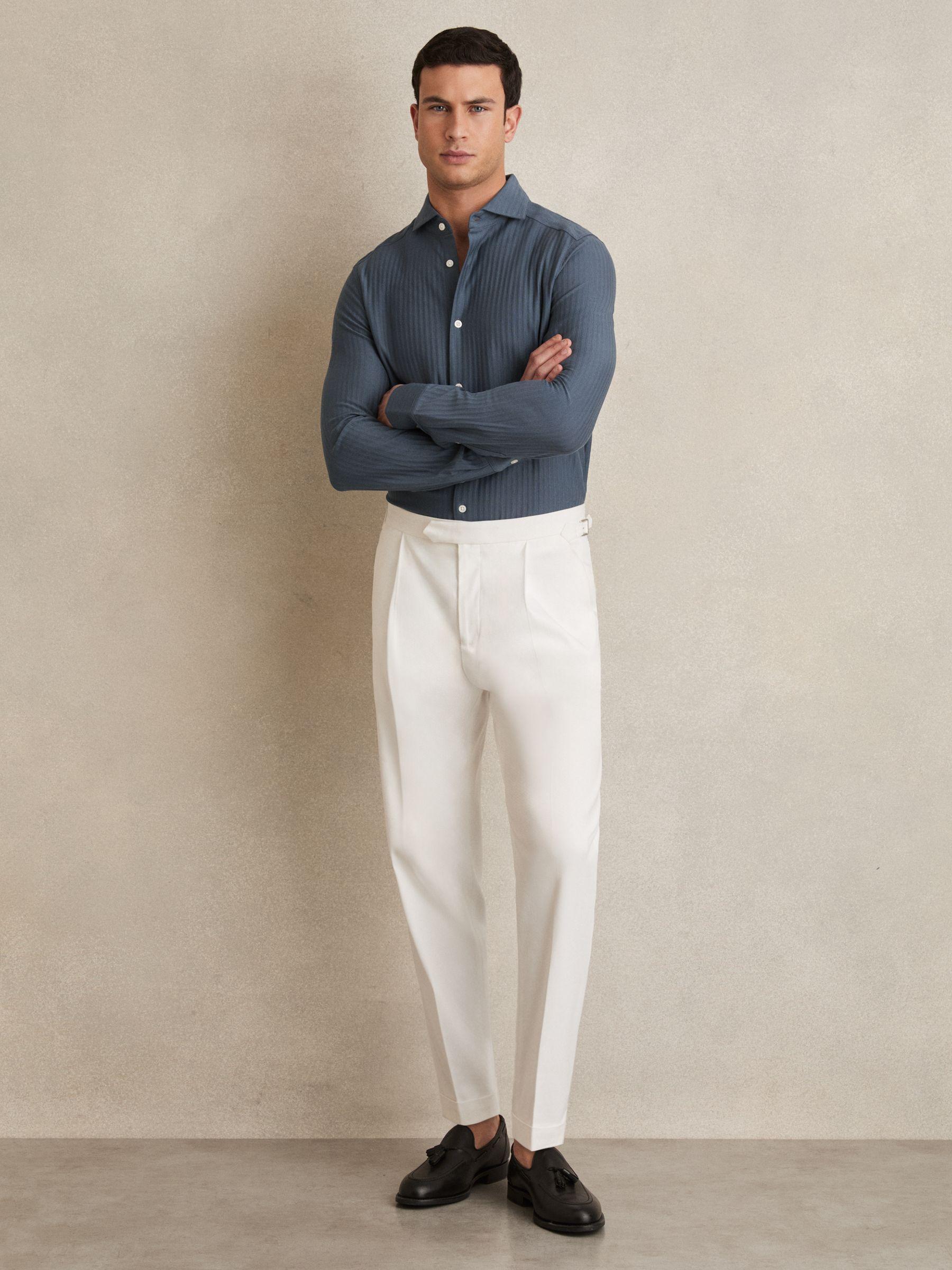 Cotton-Jersey Stripe-Jacquard Shirt in Airforce Blue Product Image