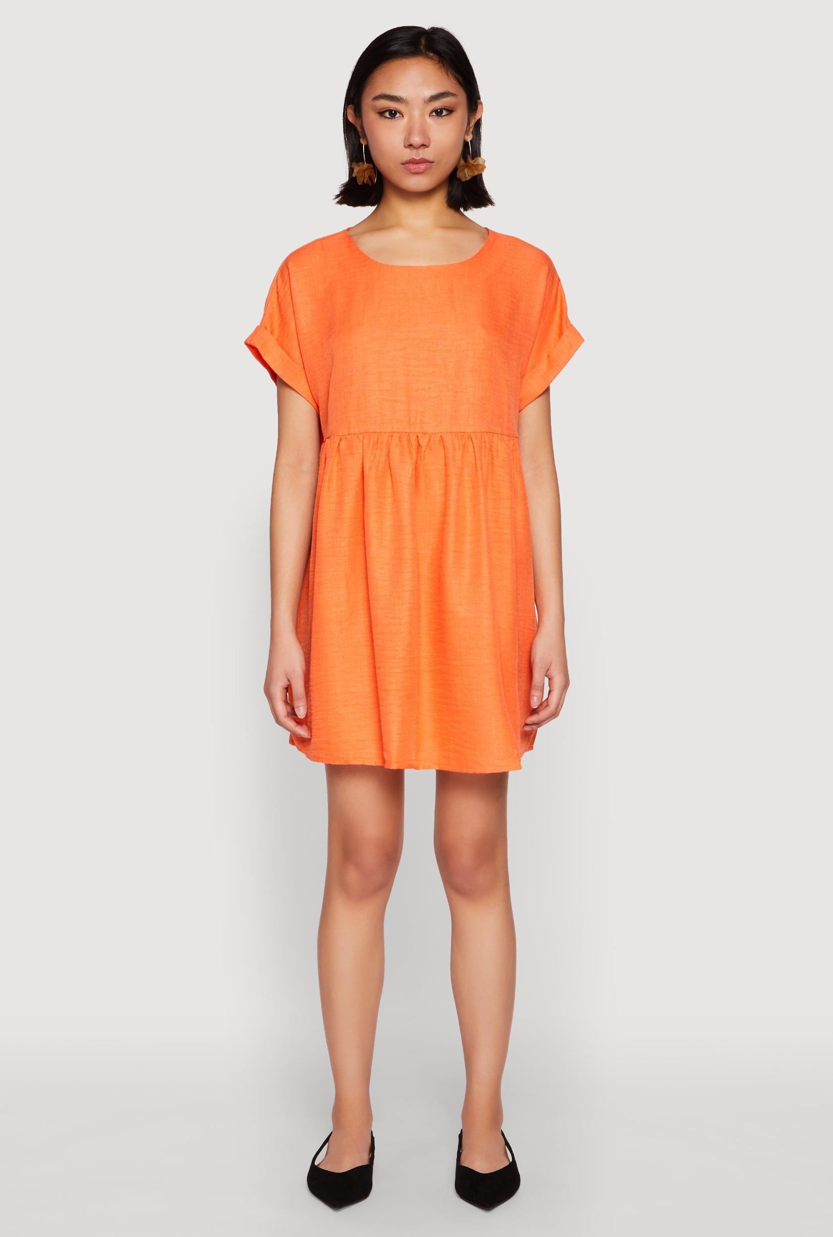 Womens Linen Fixed Cuff Babydoll Shift Dress Product Image