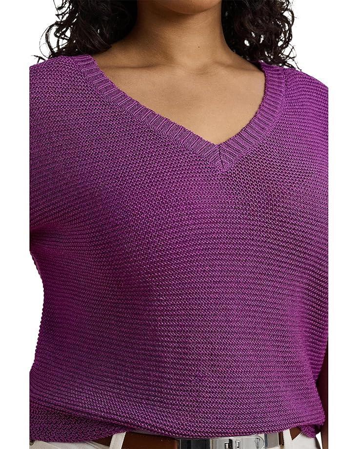 Plus Size Two-tone Short-sleeve Sweater Product Image