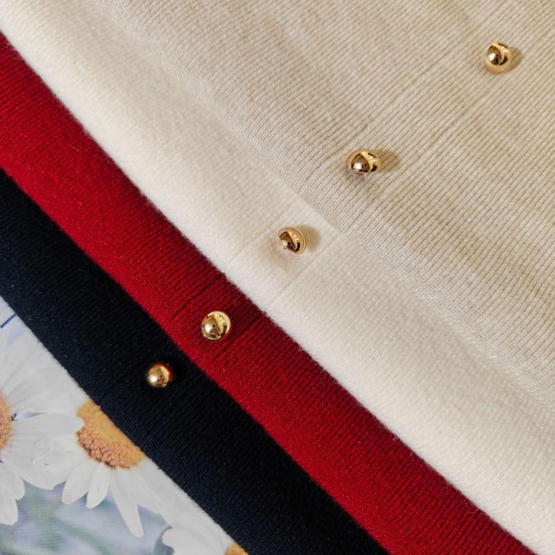 Long Sleeve Mock Neck Cut Out Button Up Knitted Top Product Image