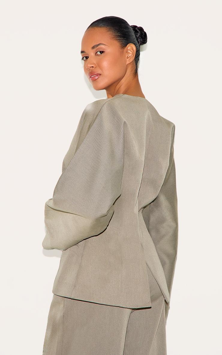  Grey Premium Woven Tailored Collarless Blazer Product Image