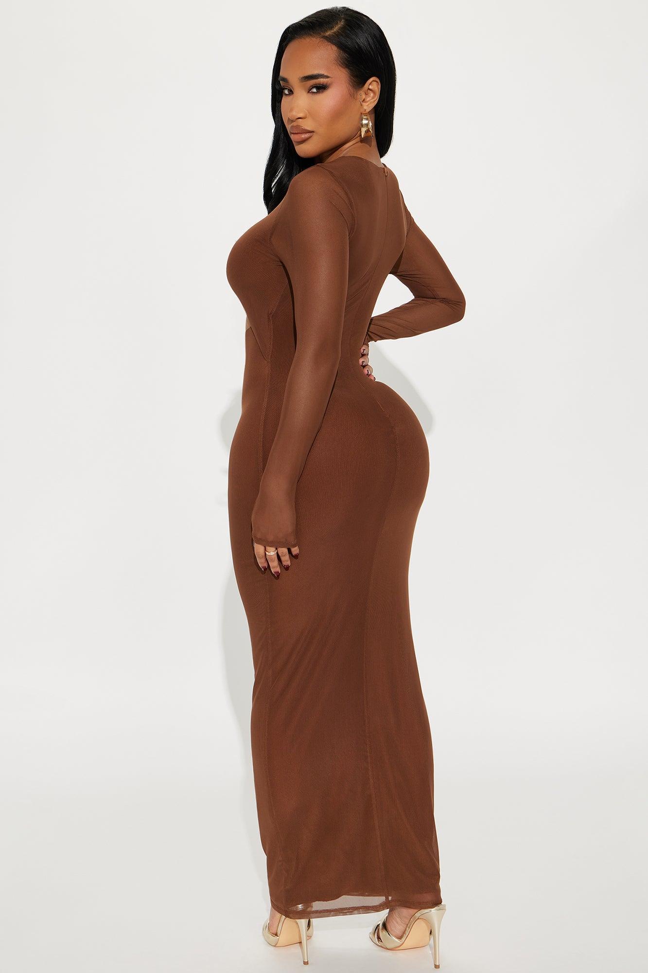 Kristen Mesh Maxi Dress - Brown Product Image