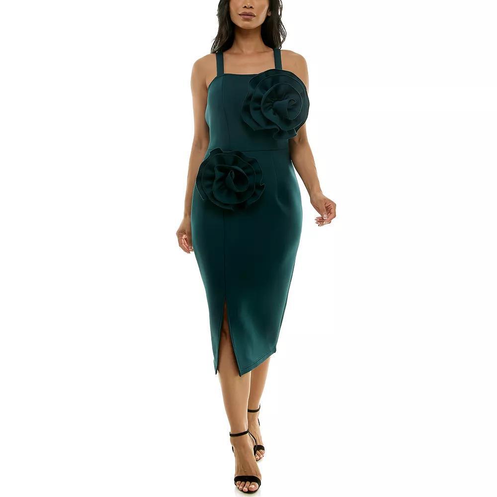 Women's Nina Leonard 3D Floral Midi Dress, Size: Small, Nina Red Product Image