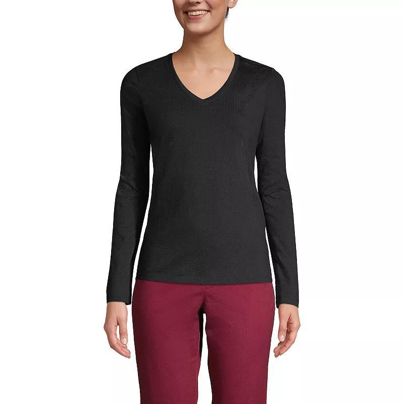 Petite Lands' End Supima Cotton Relaxed V-Neck Tee, Women's, Size: Small Petite, Ivory Black Stripe Product Image