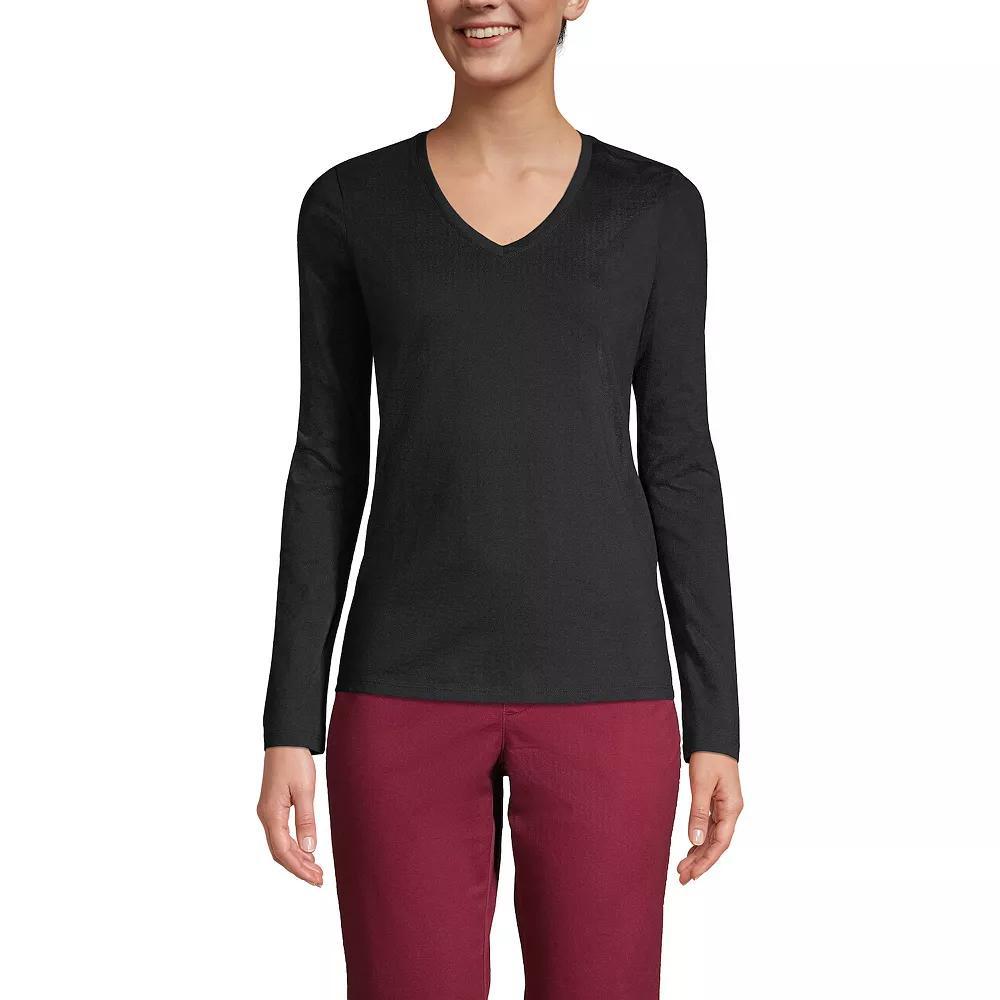 Women's Lands' End Relaxed-Fit Supima Long Sleeve Cotton V-Neck Tee, Size: Large, Black Product Image
