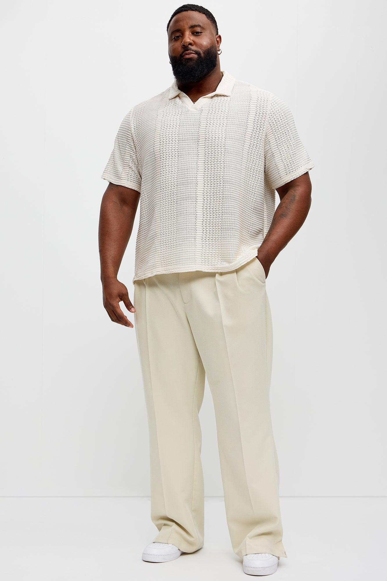 Clay Wavy Open Knit Johnny Collar Shirt - Off White Product Image