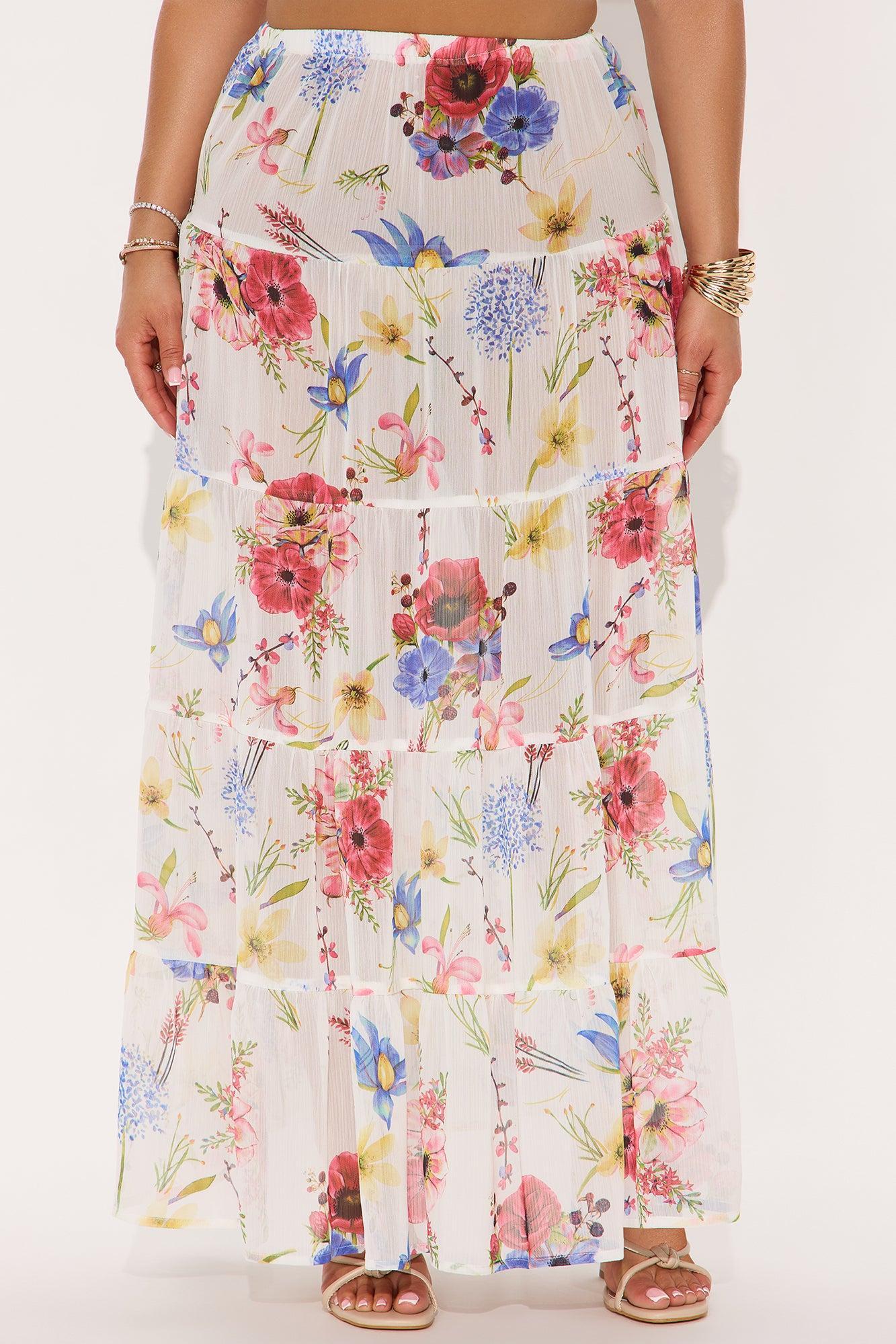 Florence Sheer Tiered Floral Maxi Skirt - White/combo Product Image