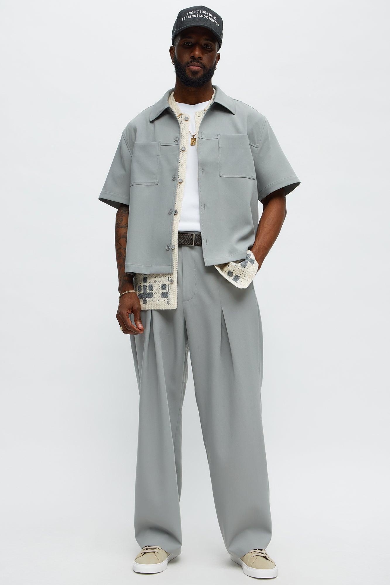 Cropped Ronan Weekender Button Up Shirt - Grey Male Product Image