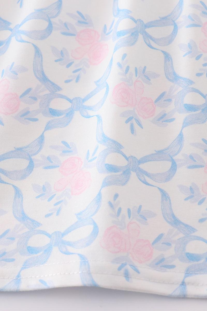 Blue bow tie print dress Product Image