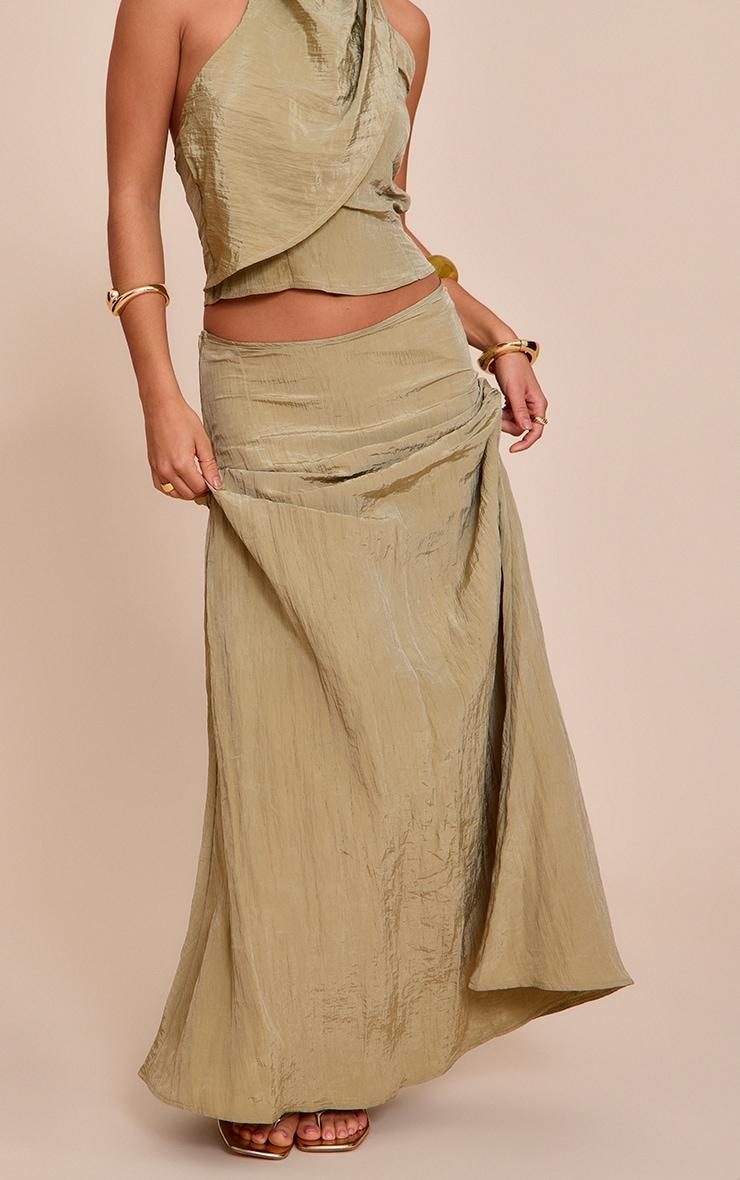 Sage Khaki Textured Woven Floaty Maxi Skirt Product Image