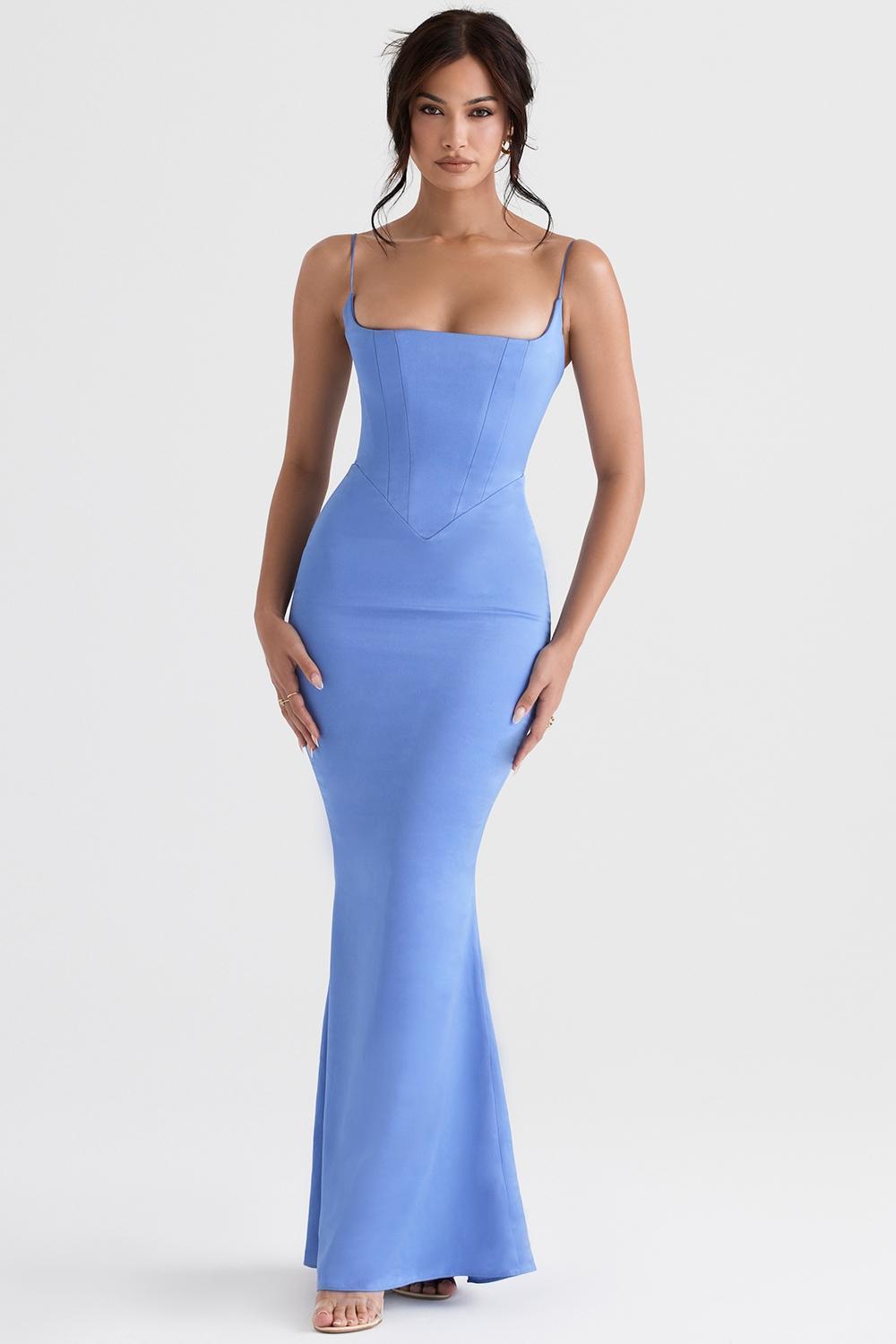 Olivette Crystal Satin Corset Maxi Dress Product Image