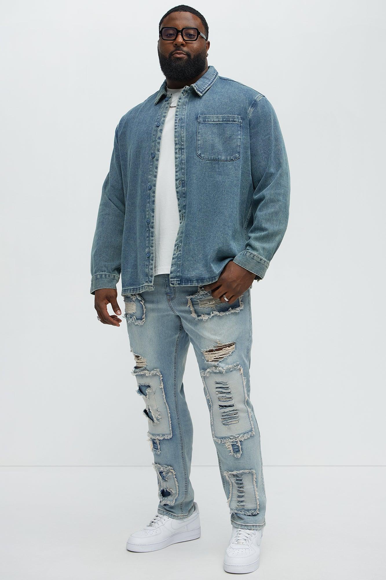 Shredded Patchwork Skinny Jeans - Light Wash Product Image