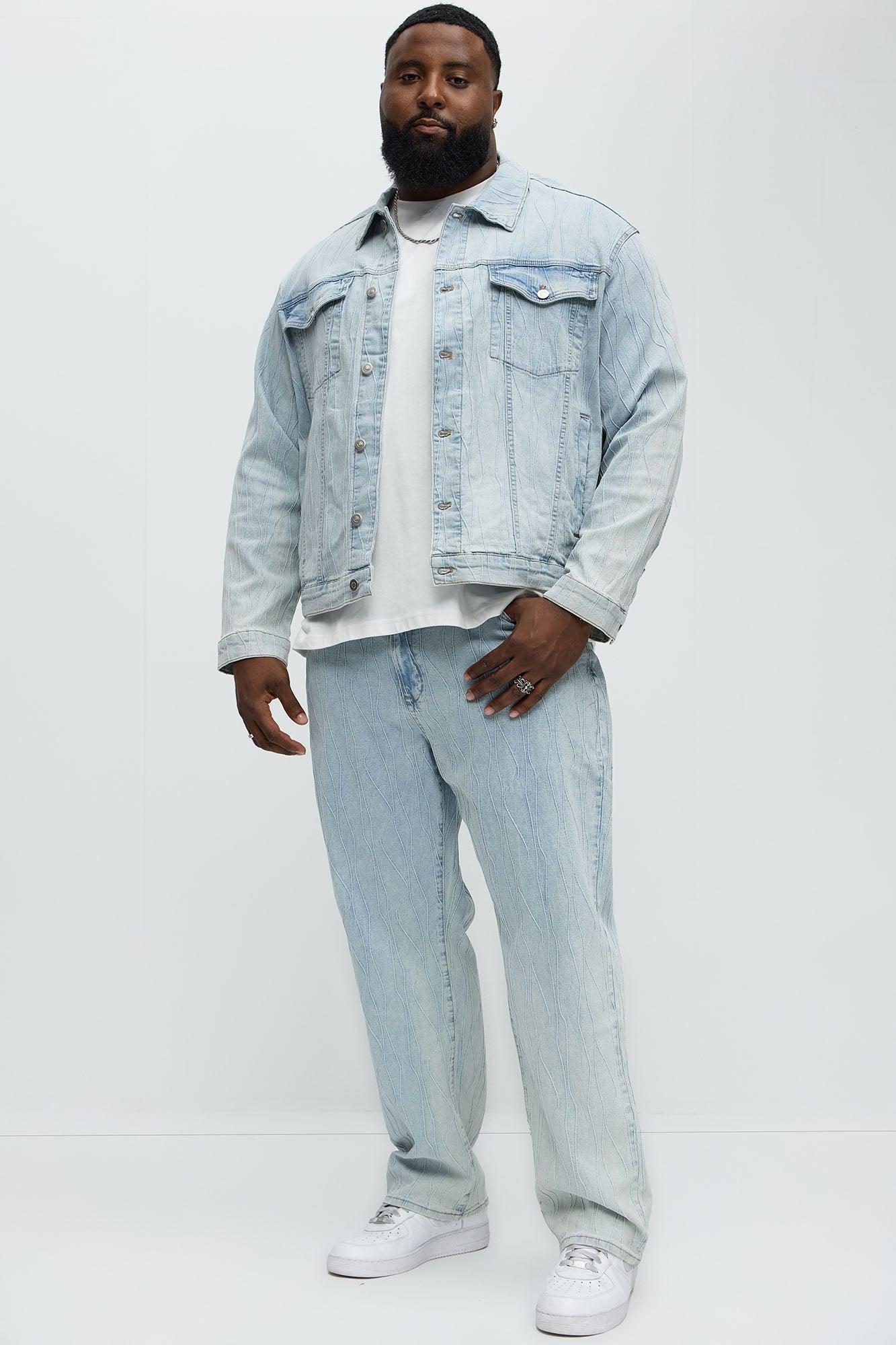 Wavy Jacquard Trucker Denim Jacket - Light Wash Product Image