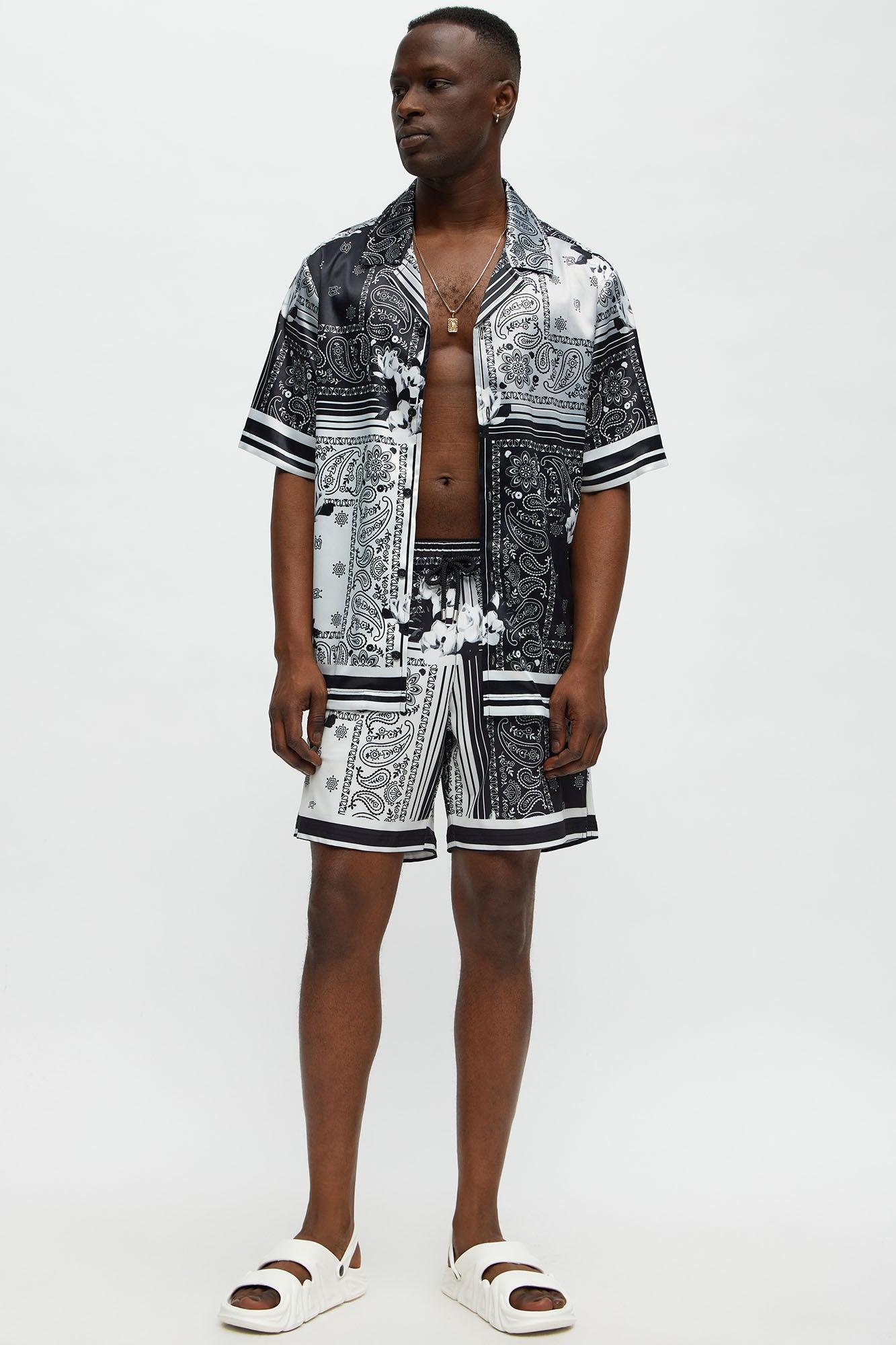 Cuban Collar Paisley Drift Short Sleeve Shirt - Black/combo Product Image
