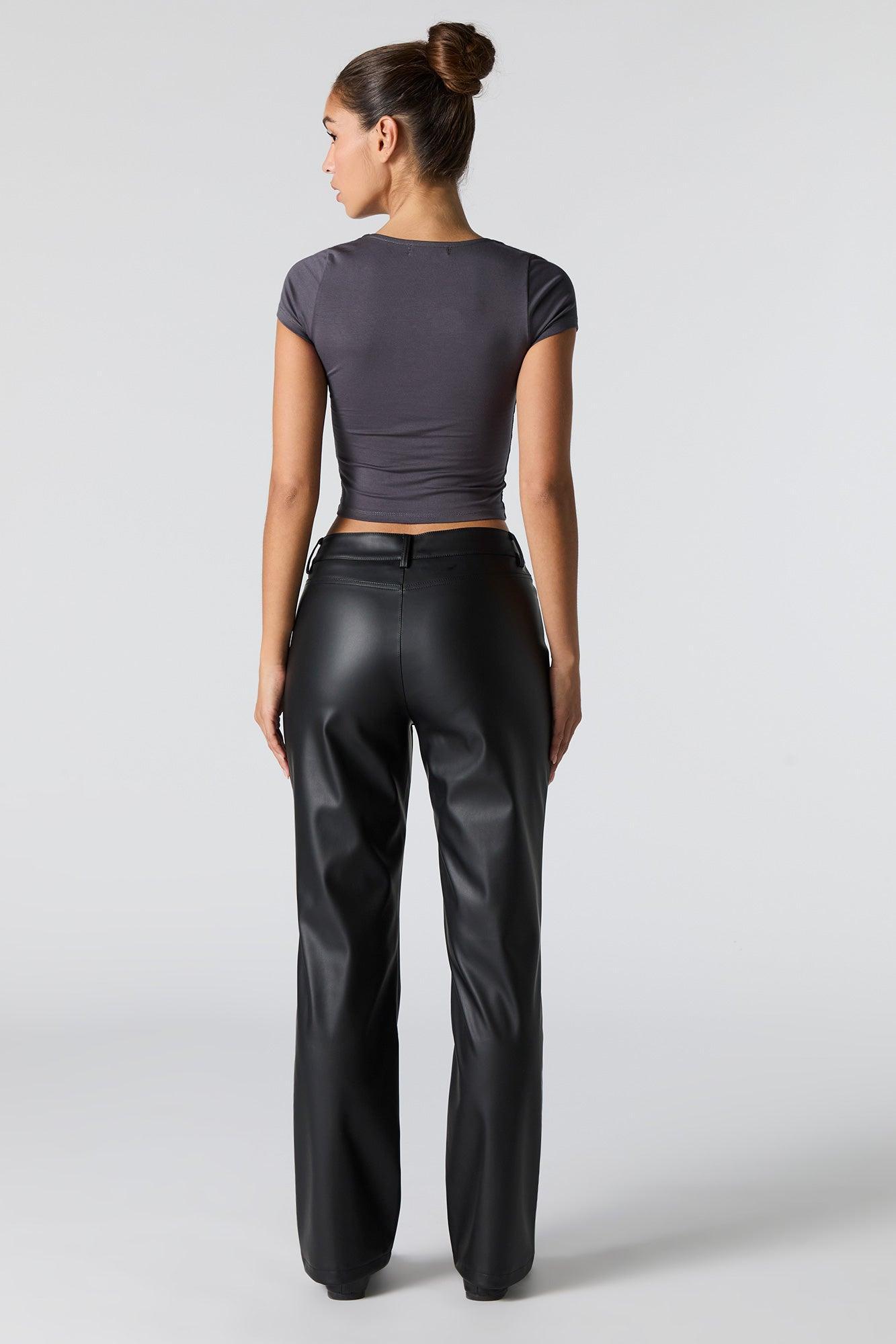 Faux Leather Exposed Seam Straight Leg Pant Female Product Image