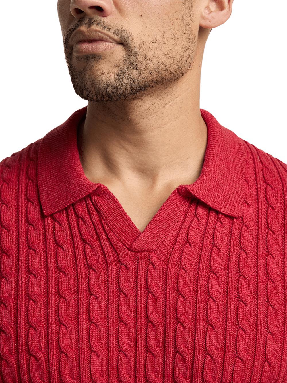 Cotton Cable V-neck Polo - Red Product Image