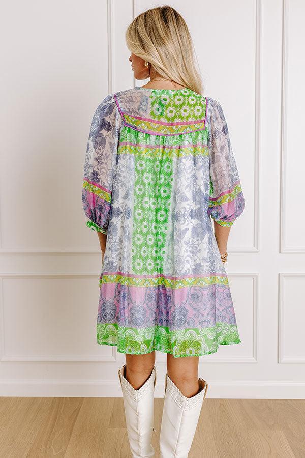 Boho Babe Color Block Floral Mini Dress in Navy Product Image