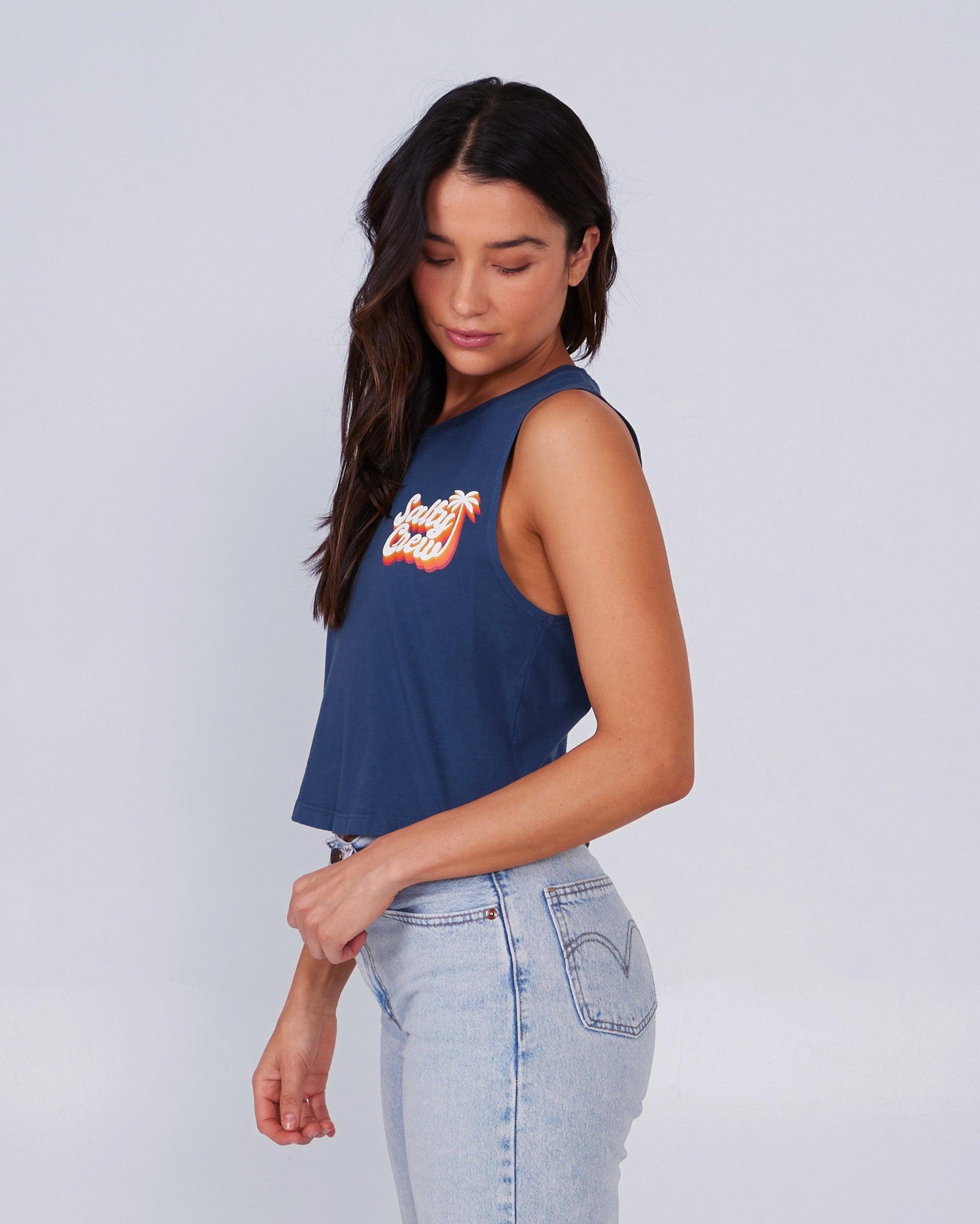 Salty Seventies Crop Tank - Denim Female Product Image