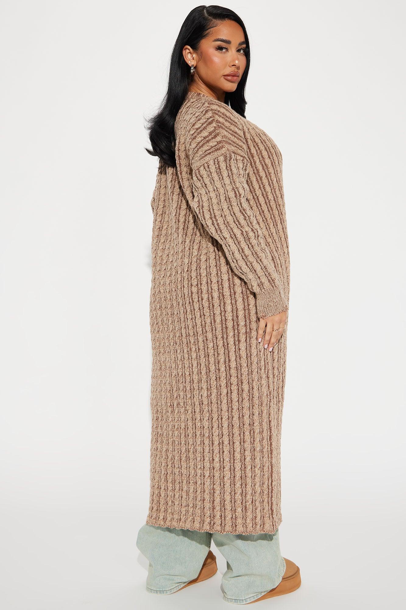 Street Chic Washed Long Cardigan - Mocha/combo Product Image