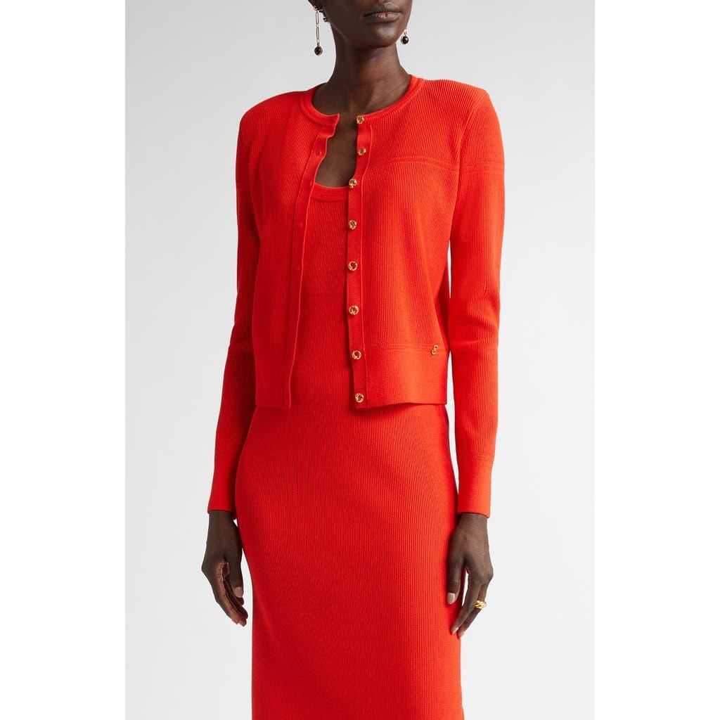 ST JOHN St. John Collection Crewneck Cardigan In Geranium Product Image