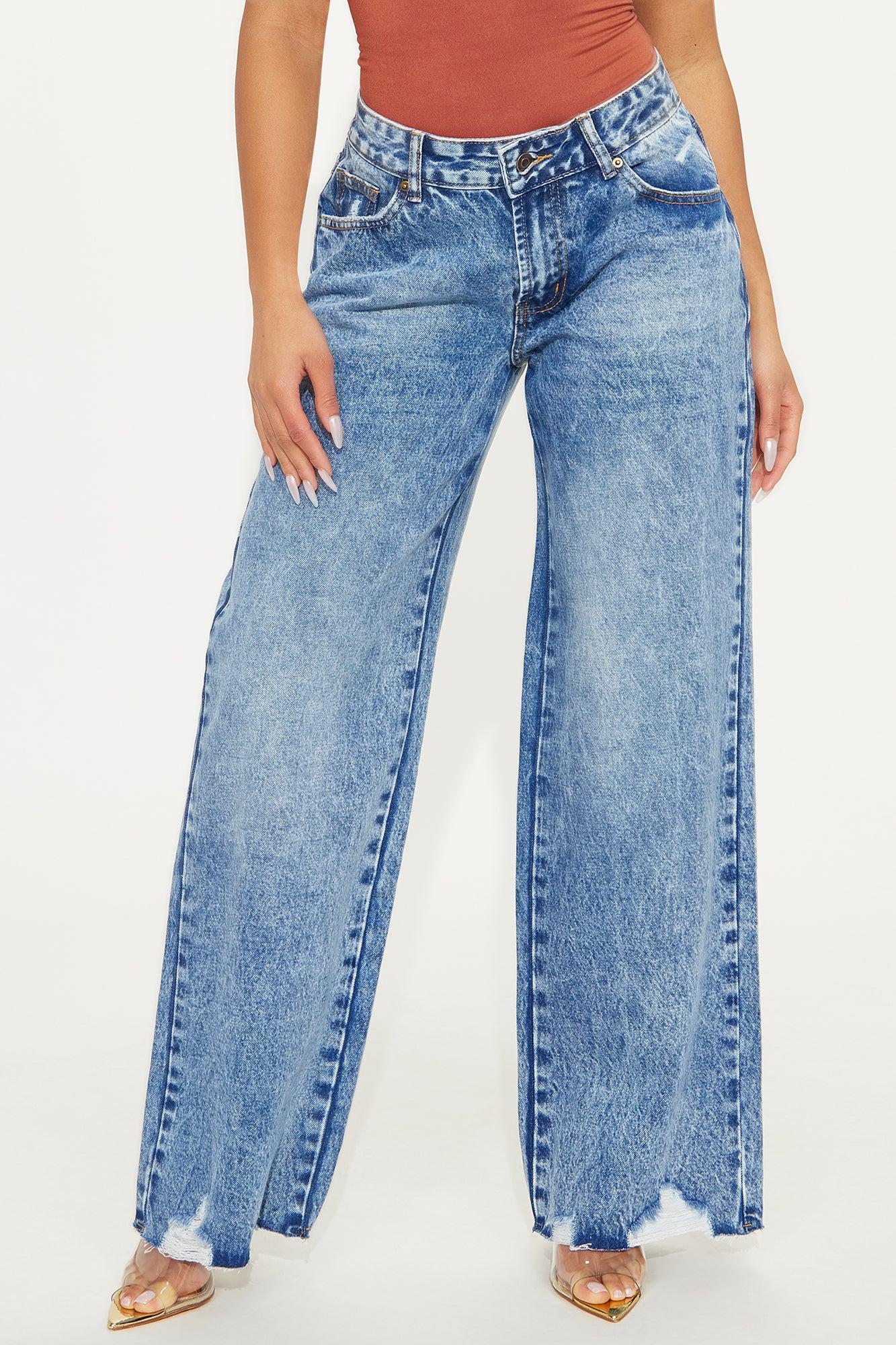 Shay Non Stretch Destructed Wide Leg Jeans - Medium Wash Product Image