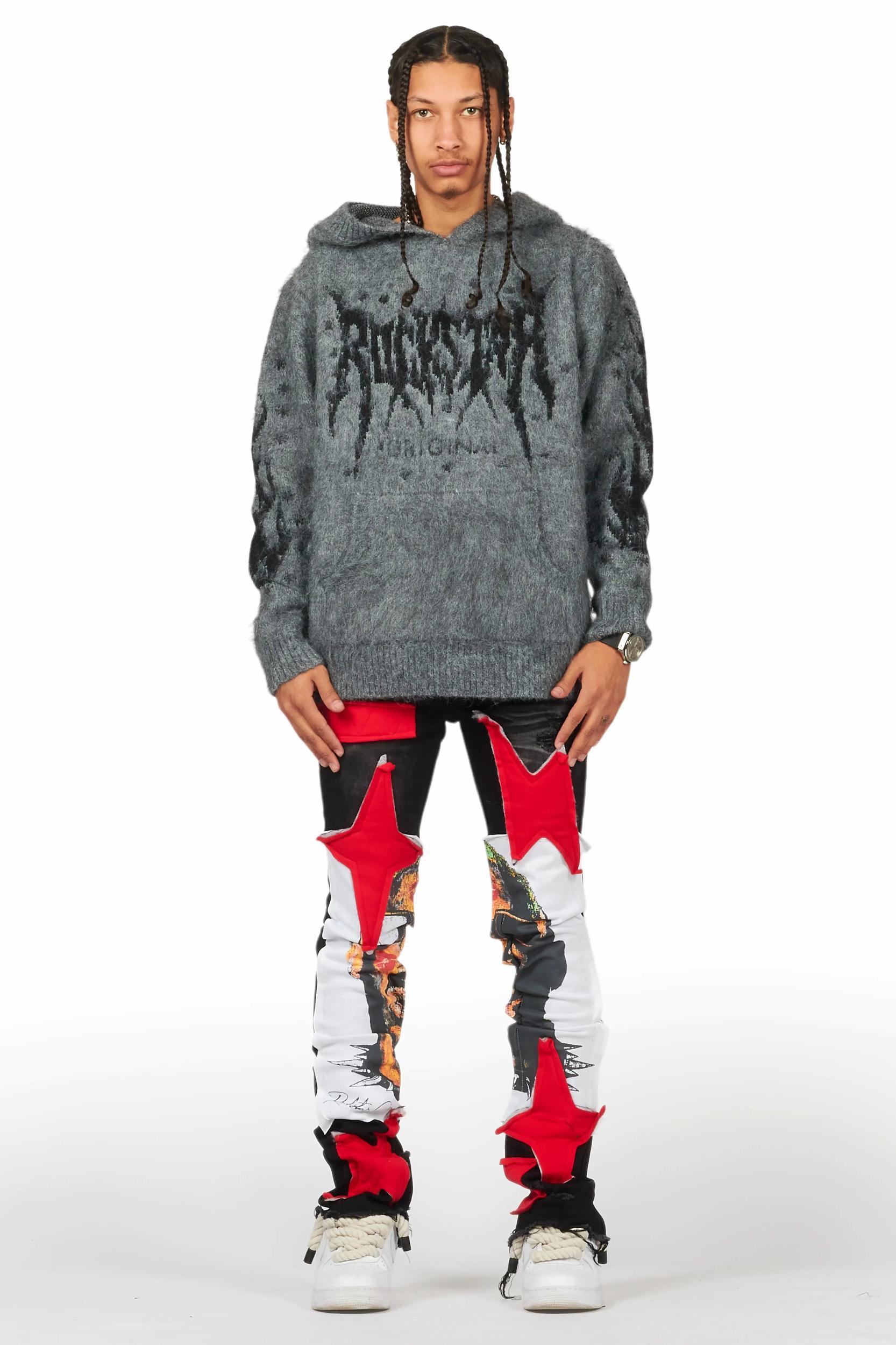 Savage Black/Red Patchwork Stacked Flare Jean Male Product Image