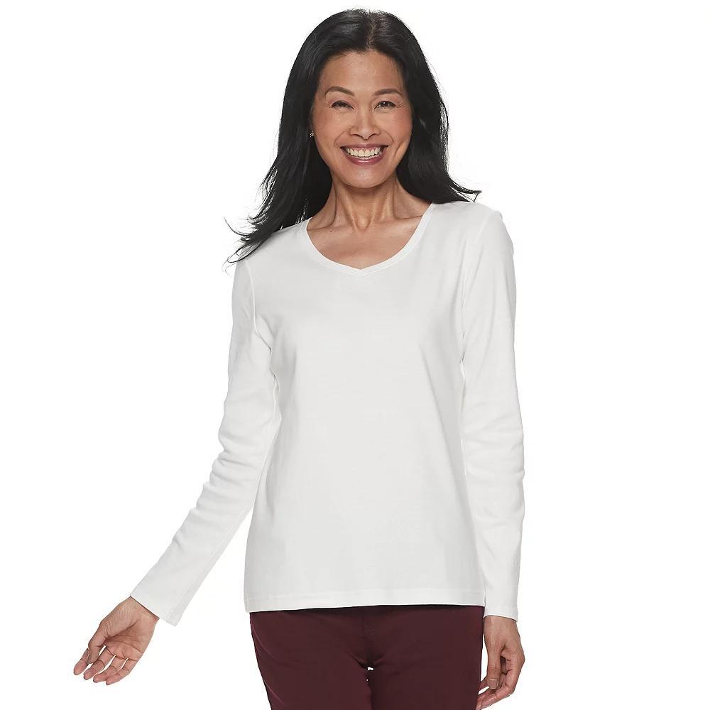 Women's Croft & Barrow® Essential Long Sleeve V-Neck Tee, Size: Medium, White Product Image