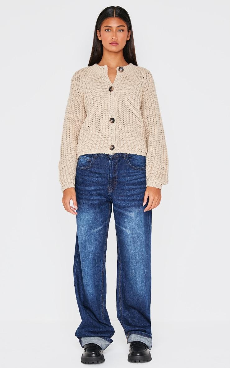 Beige Chunky Cable Knit Button Up Cardigan Product Image